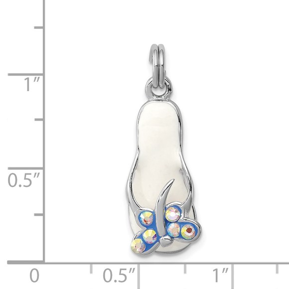 925 Sterling Silver Rhodium-plated CZ Butterfly Enamel Sandal Charm Pendant - Picture 4 of 4